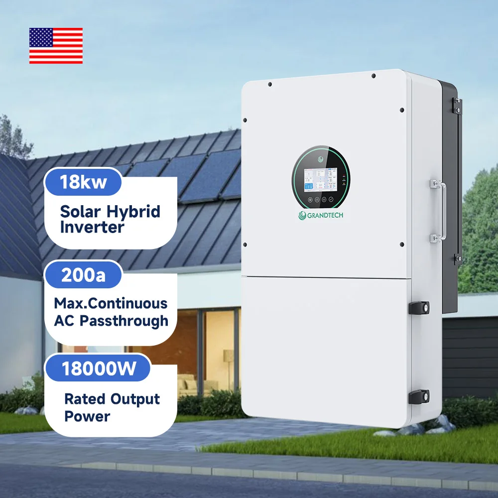 وحدة تحكم شحن شمسي هجينة تعمل على تيار مستمر 48 فولت، ثنائية الطور، بسعة 18000 واط، قادرة على العمل على الشبكة أو خارجها، ومزودة بتقنية MPPT، عاكس طاقة ذو موجة جيبية نقية، إخراج واحد، وكفاءة 99%