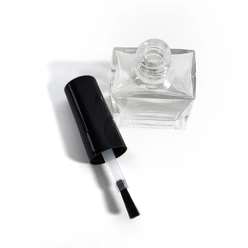 10 Leere Quadratische Glasflaschen Für Nagellack & Kosmetik – Mit Bürste Und Schwarzer Kappe