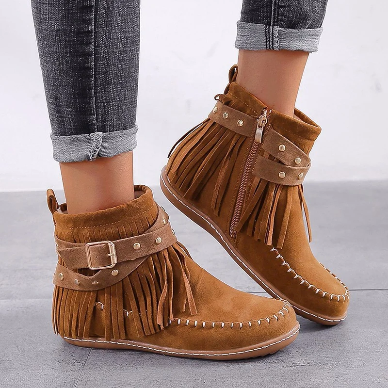 Amazon.com: Botas de tobillo para mujer, botas de moda con flecos, color  liso, escarchadas, gruesas y de tacón alto, botas de punta : Ropa, Zapatos  y Joyería