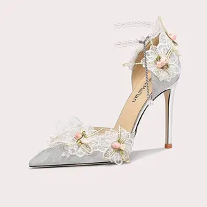 Luxury Floral Peep-toe Pumps for Women Elegant Lady Wedding Sandals with 8cm Heels Slip-on Closure for All Seasons