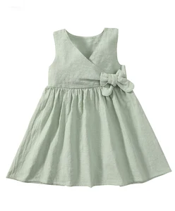 Modest 2026 Kids Summer Casual Floral Cotton Knee-Length Sleeveless Eco-friendly Ball Gown Baby Girls Dress Cute