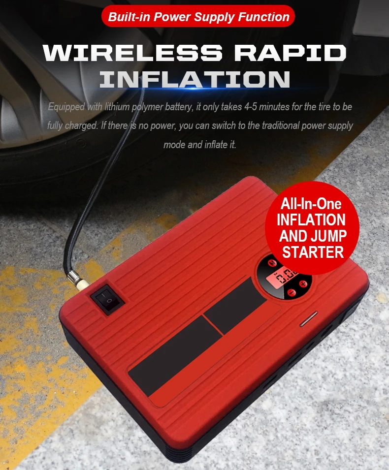 Portable 4-in-1 Car Jump Starter 45W Battery Booster Power Bank Charger Lithium Battery Pack Tire Air Pump Emergency Trucks