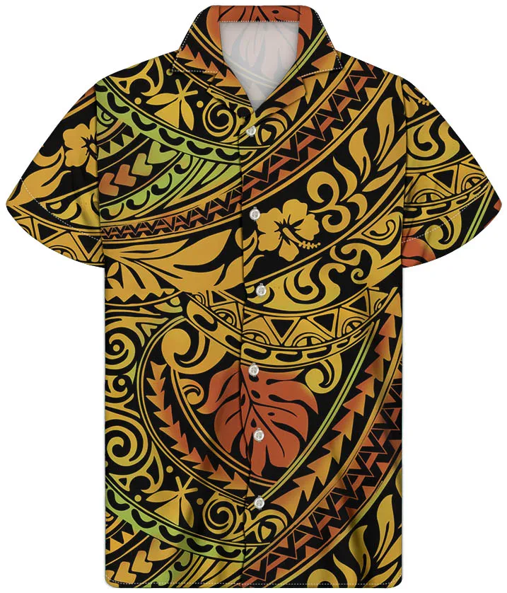 Polynesian Traditional Tribal Pattern Custom Your Logo Hawaii Style 1 PCD Dropship spy Camera Buttonshirt Short Sleeve Cotton