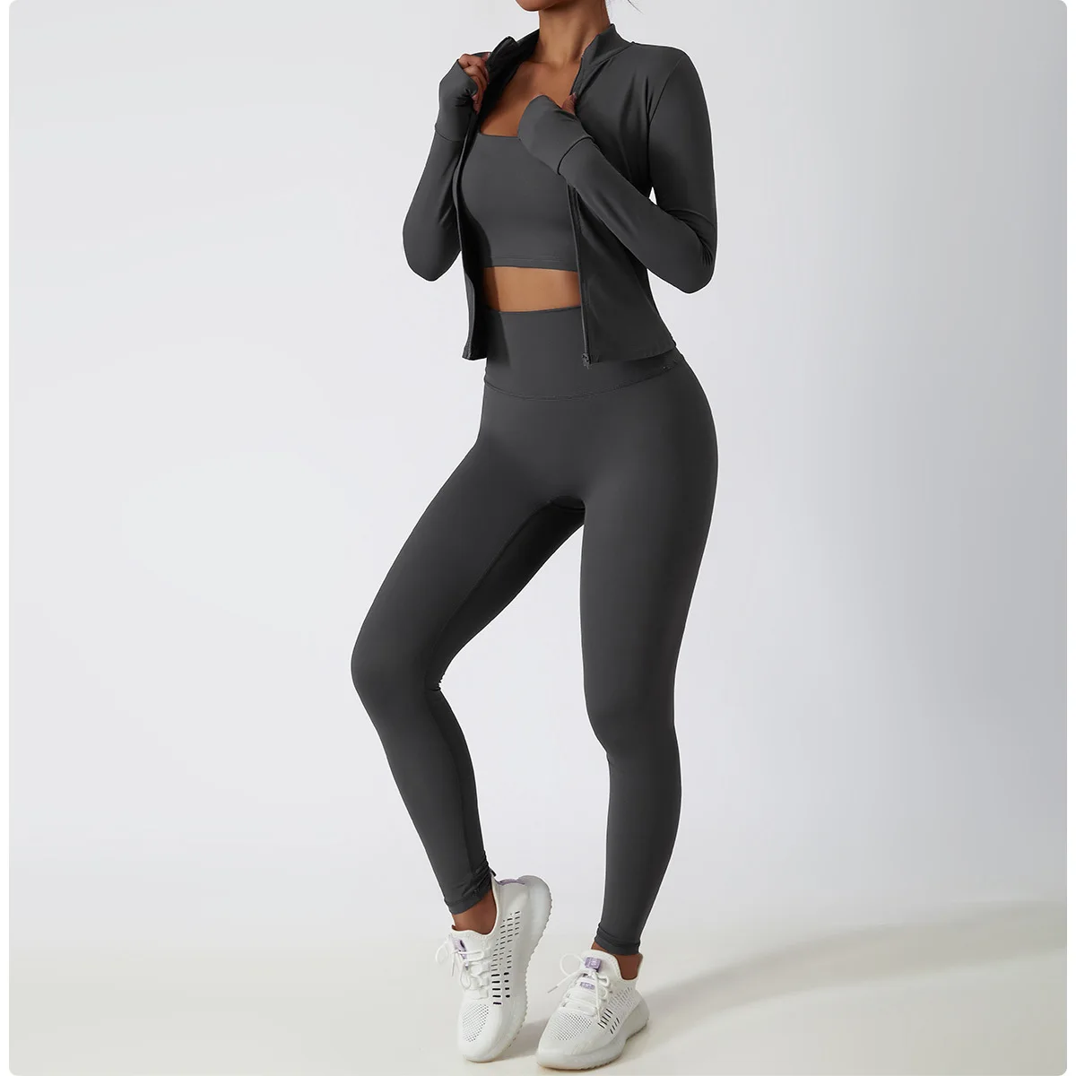Custom Logo Women Slim Long Sleeve Full Zip Up Running Yoga Gym Fitness ...