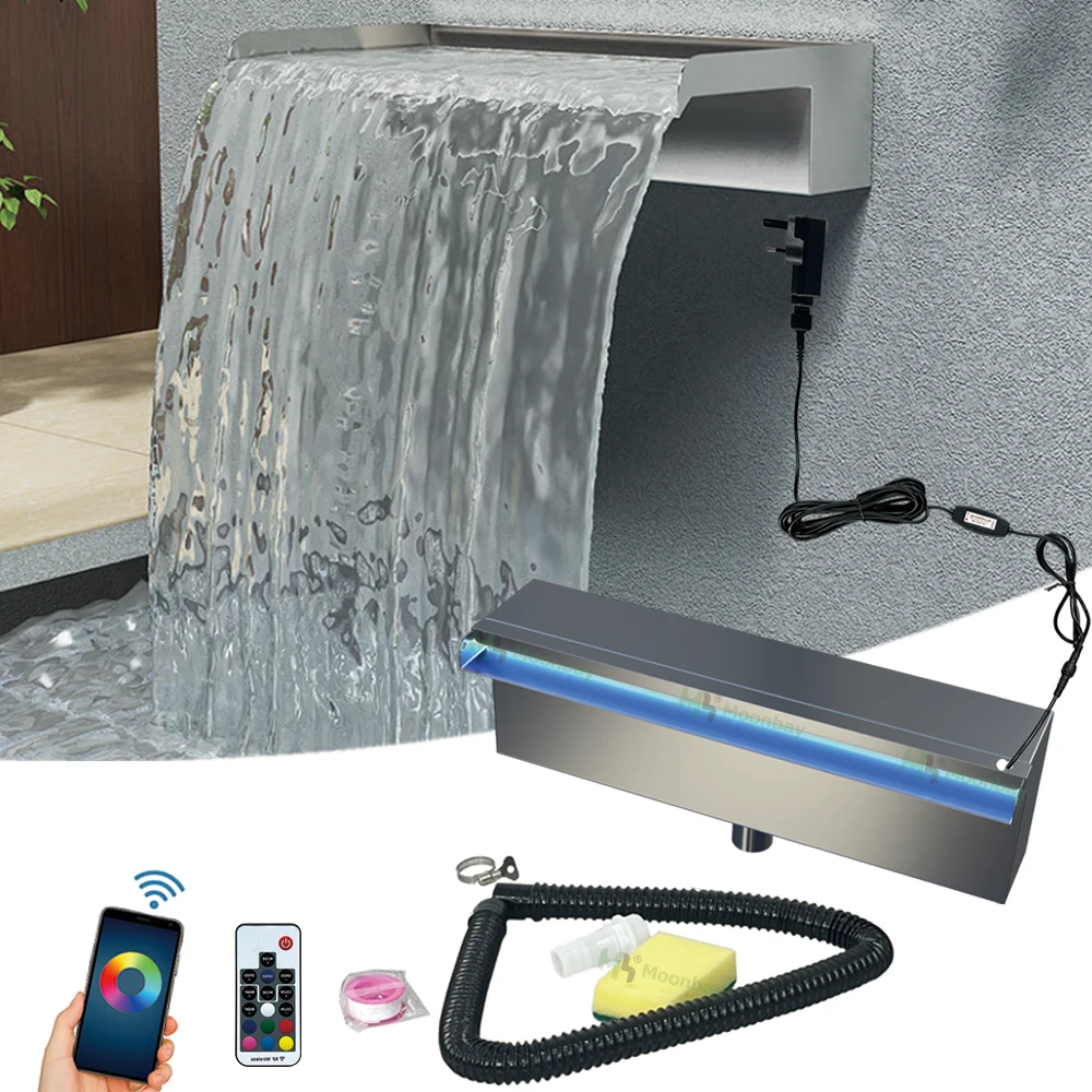 Modern Design Outdoor Rectangular Swimming Pool Waterfall 40cm Cascade for Backyard Garden Wall Waterfall Features Box Packed