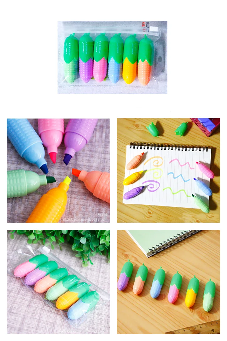 Индивидуальная акция мини Радужный моющийся школьный маркер-кукуруза набор ручек с напечатанным логотипом для детей