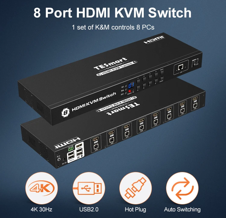 Tesmart 8x1 Hdmi Kvm Switch Support Rs232 Edid Emulators Hot Plug Ir