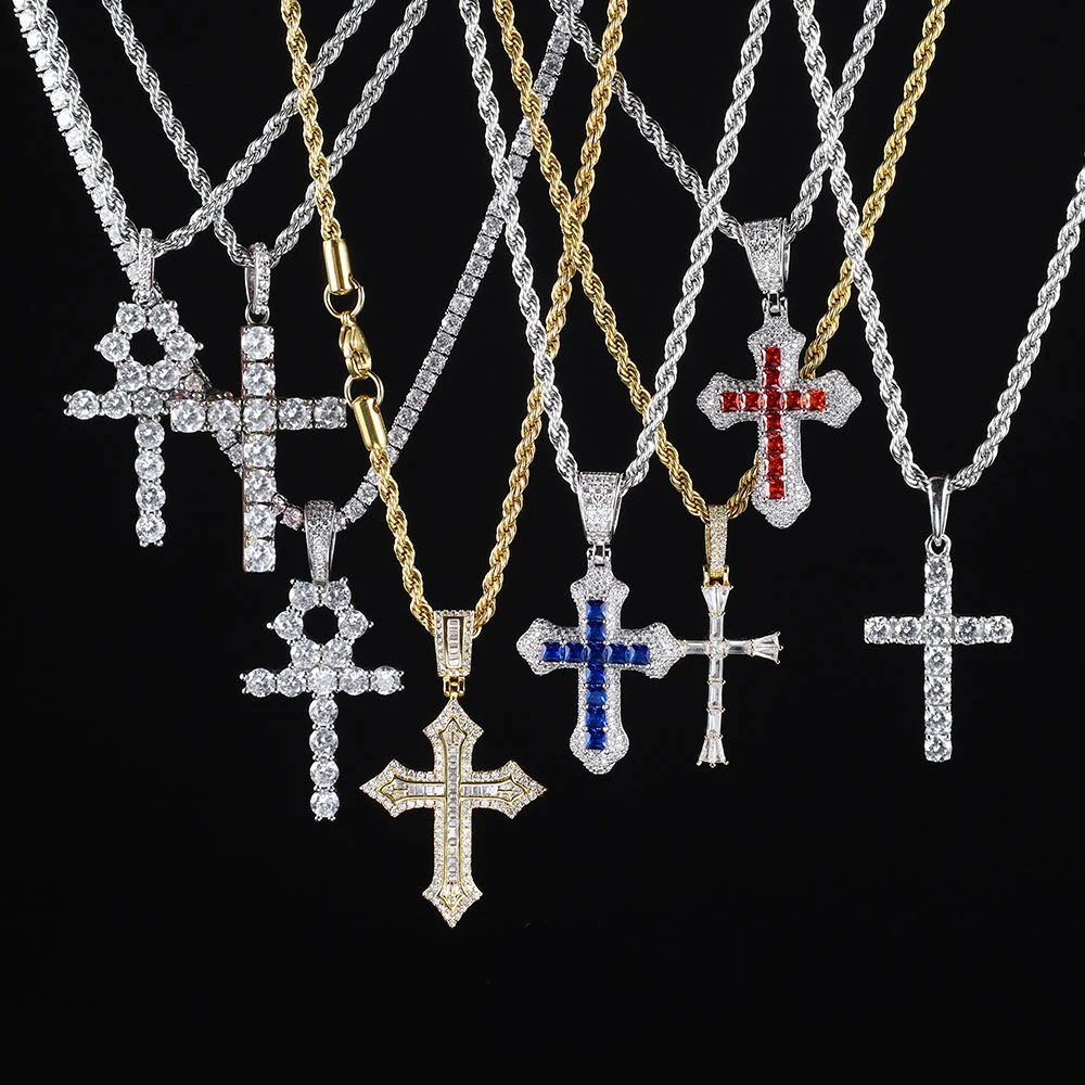 Hip Hop Jewelry Iced Out Cross Pendant 925 Sterling Silver Vvs