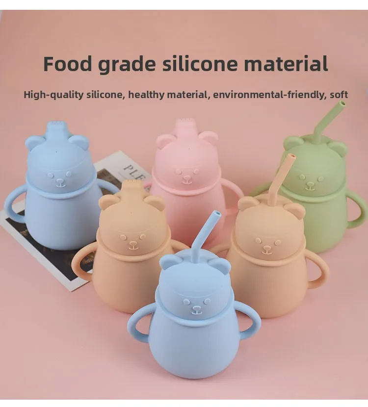Silicone Little Bear Children's Water Cup Anti Choking, Leak Proof, Drop Resistant, High Temperature Beginners Drinking Water details