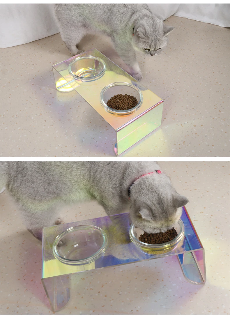 Pet New Laser Color Table Acrylic Cat Table Bowl Rack Dog Bowl Rack details
