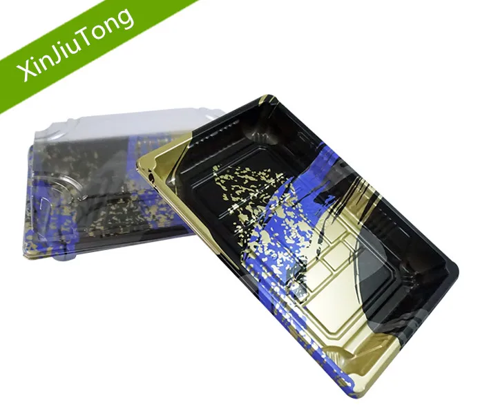 Printed Pattern Disposable Sushi Box Wagashi Take Out Sushi Tray Plastic Food Packaging Box for Sushi Shop