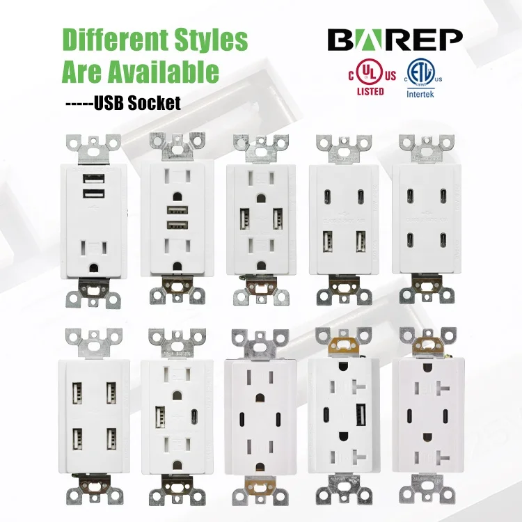 BAREP UL Listed 15A GFCI Outlet with Dual USB a & C Ports, Tamper-Resistant Self-Test GFI Wall Socket, Toma De Corriente