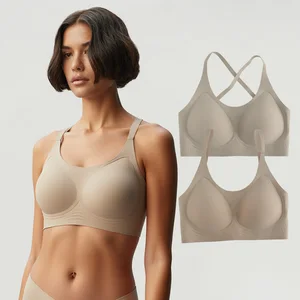 Women's Plus Size Comfortable Seamless Wireless Bra with Cross Straps Factory Push up No Underwire Breathable for Summer