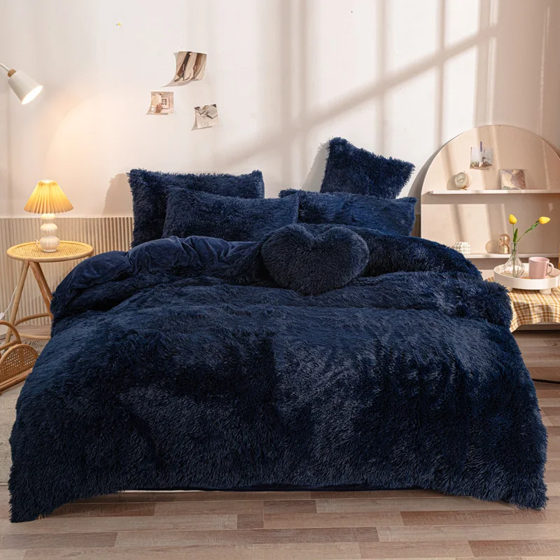 Luxury Ultra Soft 4 Pieces Plush Shaggy Duvet Cover Fluffy Comforter ...