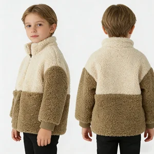 Hot Selling Fashionable Style Children's Autumn Winter Zipper  Lambs Wool Coat Shearling Bomber Jacket Kids