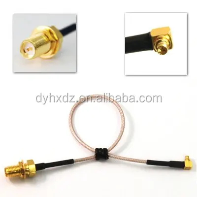 Customized length RF coaxial cable assembly wiht RP-SMA (female) to MMCX (male) right angle RG174 rf pigtail cable