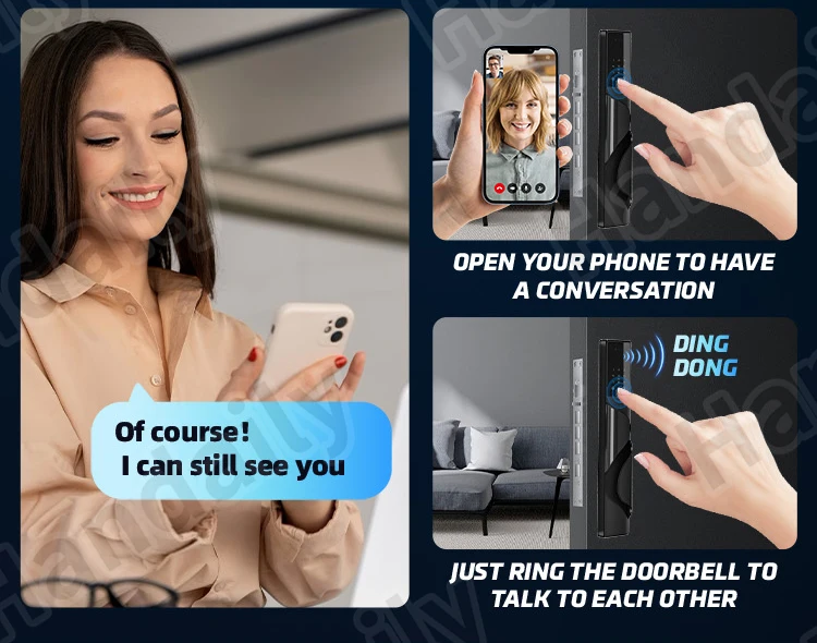 handaily palm face recognition smart lock tuya wifi video monitoring intercom smart door lock with 6590 mortise s9-9