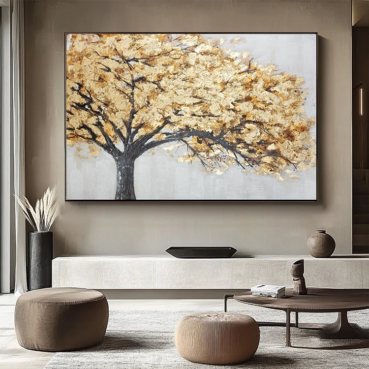 Quadro Dipinto A Mano 'L'albero Della Ricchezza' Di YS Art: Arte Originale Su Tela, Porta Fortuna E Benessere Per La Casa, Pronto Da Appendere - 4
