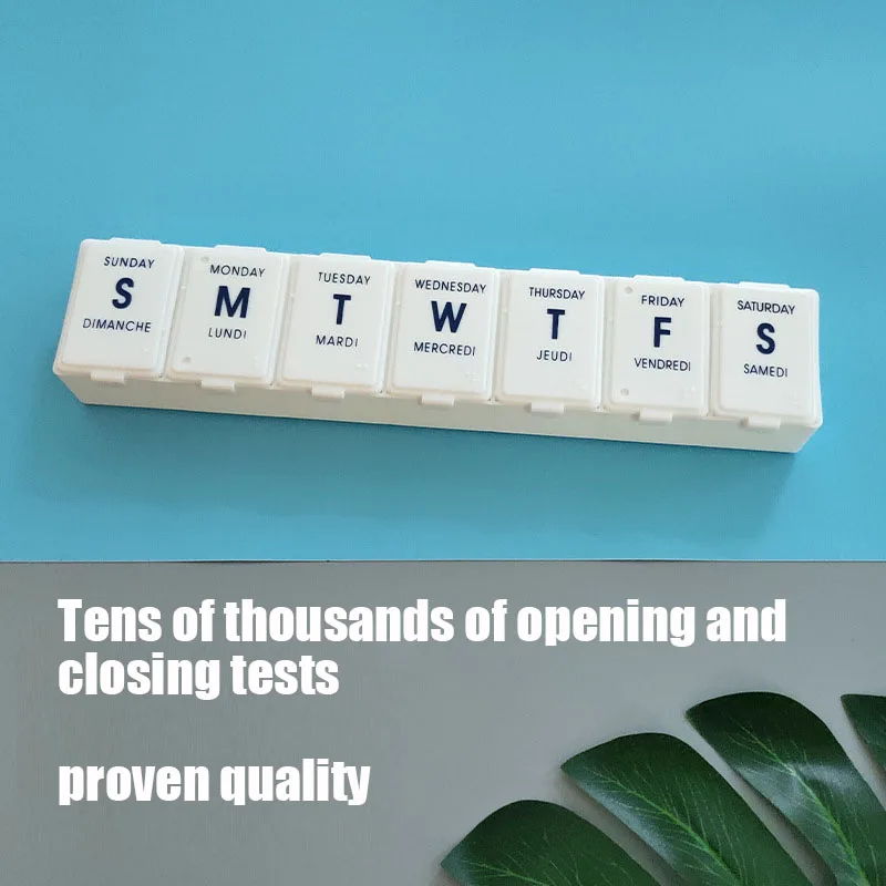 Лидер продаж персонализированный портативный экологически чистый пластиковый органайзер для таблеток дорожный контейнер лекарств на неделю коробка 7