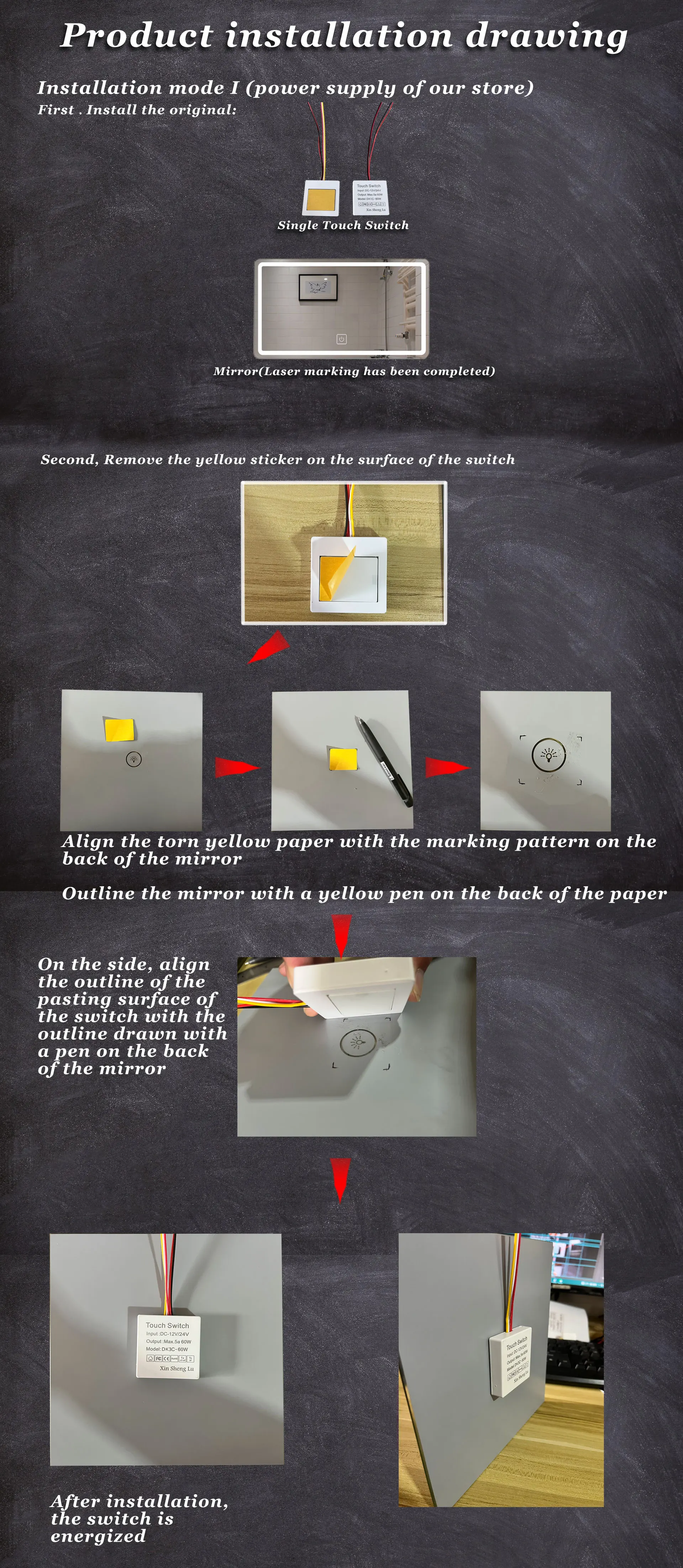 One Key 12v 5a 60w Led Mirror Dimmer Lighted One Color Selected Touch Switch Sensor For Bathroom