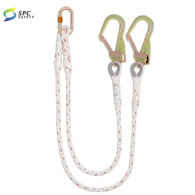 High Quality Polyester Fall Protection  Energy Absorbing Safety Harness Rope Lanyard With Big Hook and Carabiner