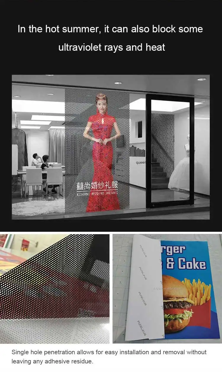 Tome Perforated Vinyl See Through Sticker Heat Rejection Building Window Film Printable Pvc ...