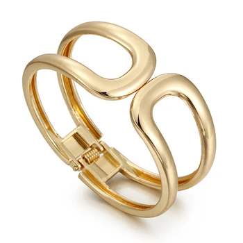 KAYMEN Fashion Hollow Design Bracelet Bangle Gold Plating Double U Shape Metal Cuff Bangle Jewelry for Women