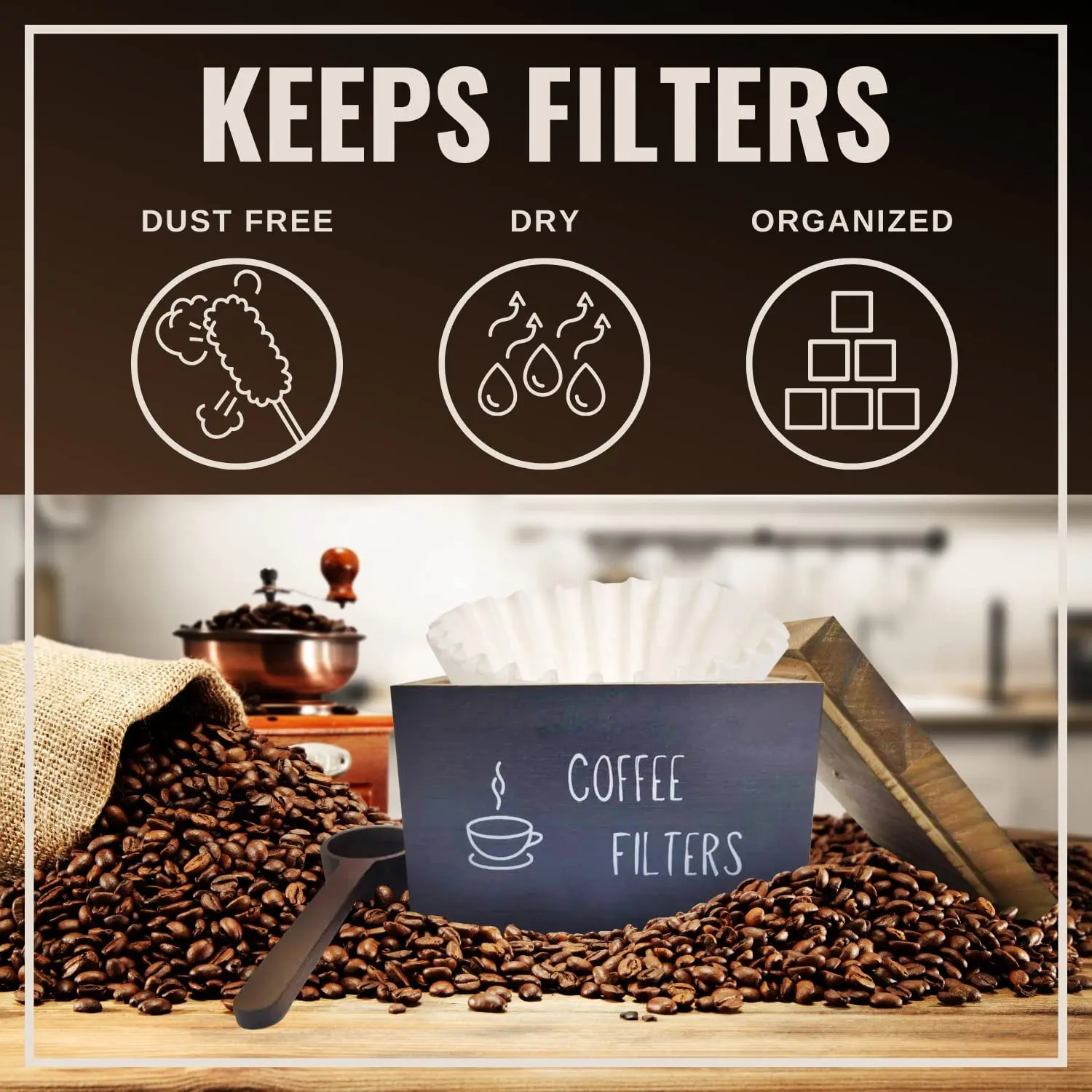 Custom Farmhouse Wooden Basket Coffee Filter Holder Filter Storage