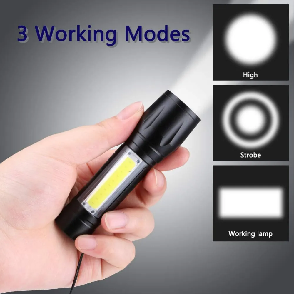 Lampe Torche Tactique LED 500m – Zoom, Rechargeable, Lumière COB – Ultra Puissante