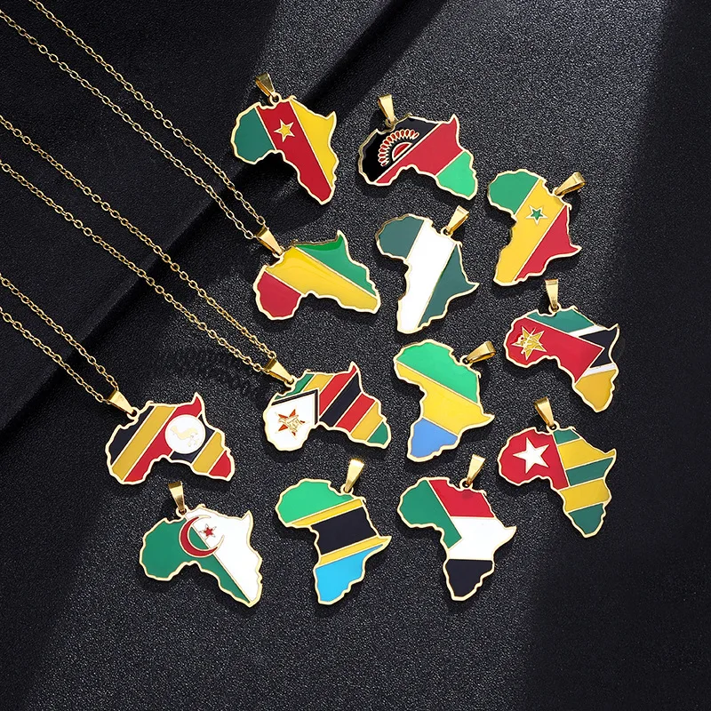 Africa Map Pendant Necklace – Stainless Steel, Unisex, Gift Ready In Velvet Bag