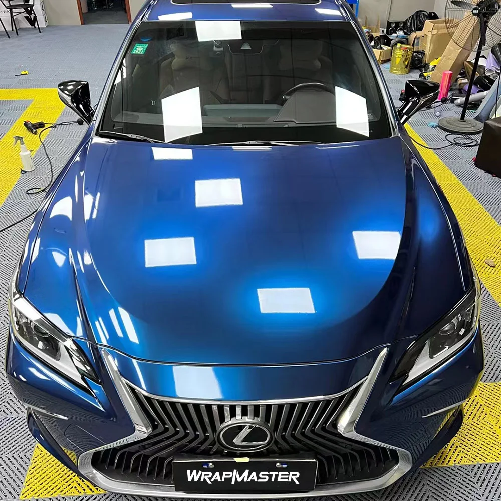 TSAUTOP 3 Layers Car Sticker True Gloss Metallic Plastic Release PET Liner Midnight Blue Auto Paint Protective Film