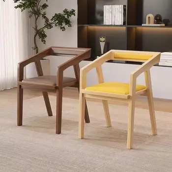 Nordic Style Solid Wood Dining Chair Home Modern Simple Leisure Back Armrest Desk Conference Office Hotel Log Chair