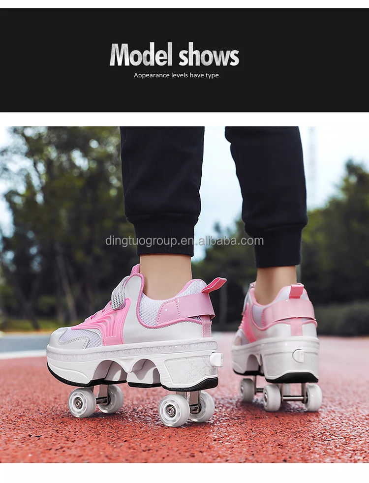 Retractable Roller Skate Shoes Women Dual Purpose 4 Wheels Roller