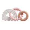 Bracelet deux cercles feuille en silicone - nuage arc-en-ciel rose
