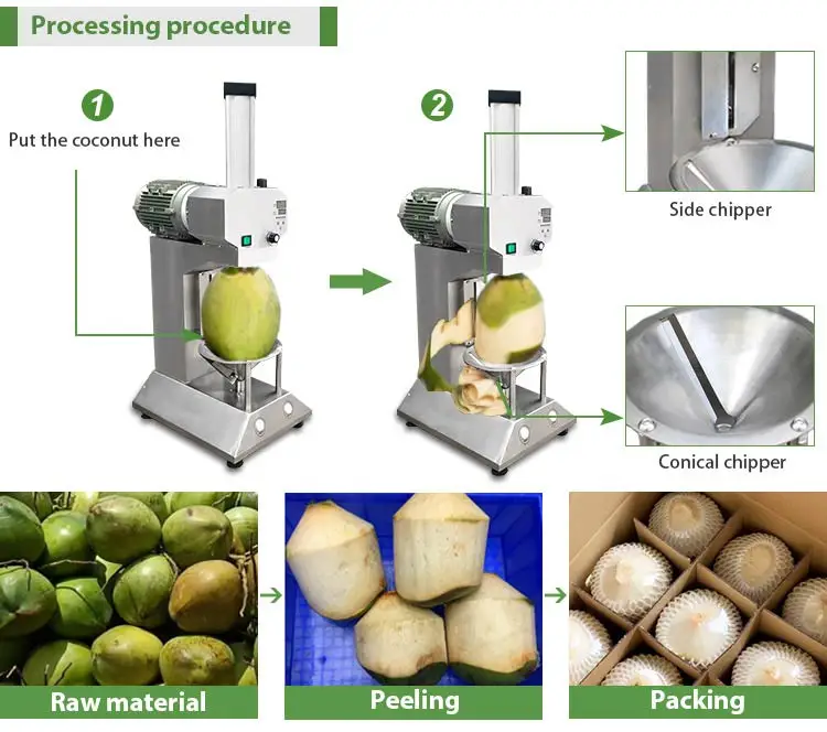 Green Coconut Tender Coconut Peeling Shredding Trimming Machine Processing Line Indian with Lid