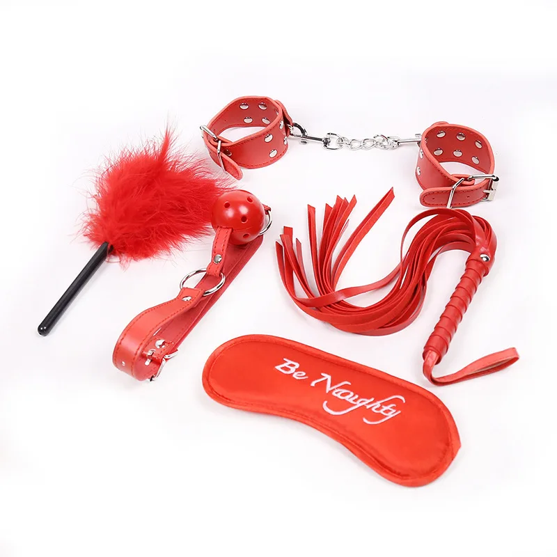 Kit Bondage BDSM Rouge – Ball Gag, Fouet, Masque, Taille Unique, Neuf