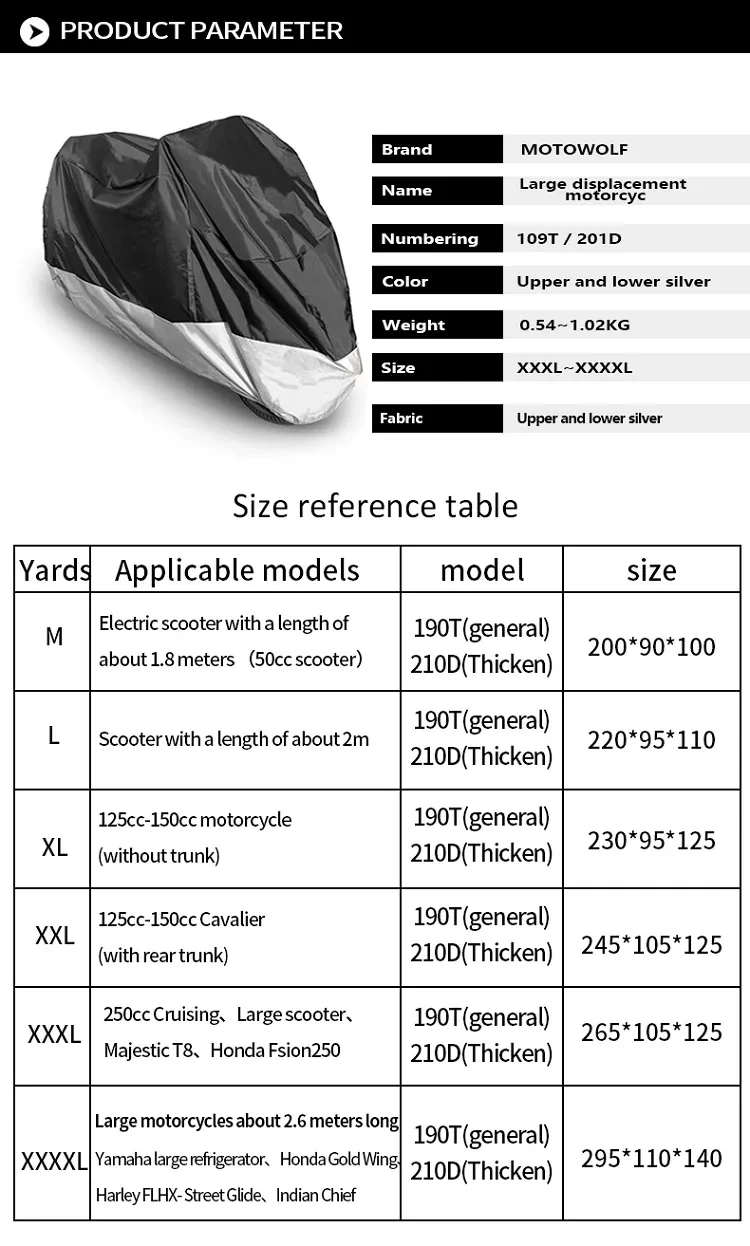 Durable Oxford Cloth Motorcycle Cover 210D Thick Rainproof Cover for