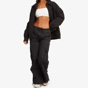 Women Fashion Street Wear Zip up Two Piece Casual CroppedJacket and Windbreaker Outdoor Sports Pants Clothing Workout Tracksuit