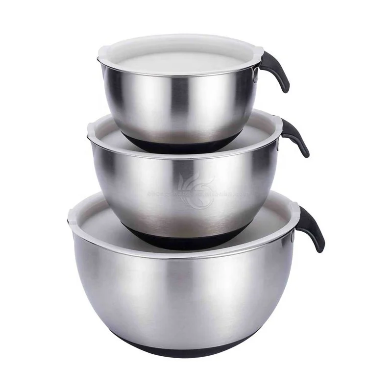 Cooking Baking Mixing Bowl with Vegetable Food Fruit Graters Lid Silicone Bottom Set - Stainless Steel Serving Bowl Salad Bowl