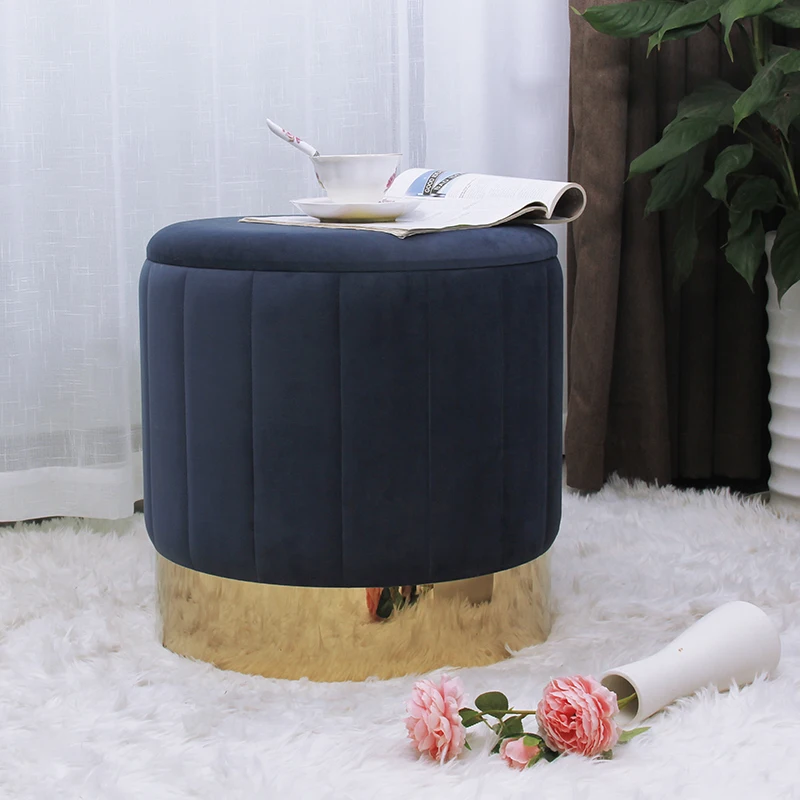 Customized Living Room Stool Velvet Round Pouf Ottoman Bedside Ottoman Space Saving Chair with Ottoman