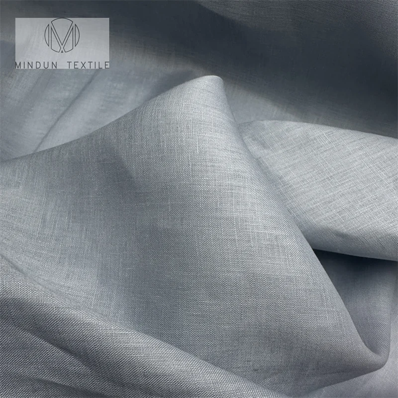 Mindun High Quality 100 % Linen Yarn Dye Fabrics Color Blue 117GSM for Spring and Summer Garments