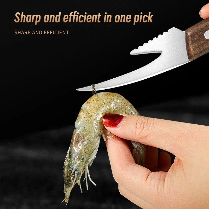 Инструмент для создания креветок нож из нержавеющей стали очистки многофункциональный с деревянной ручкой