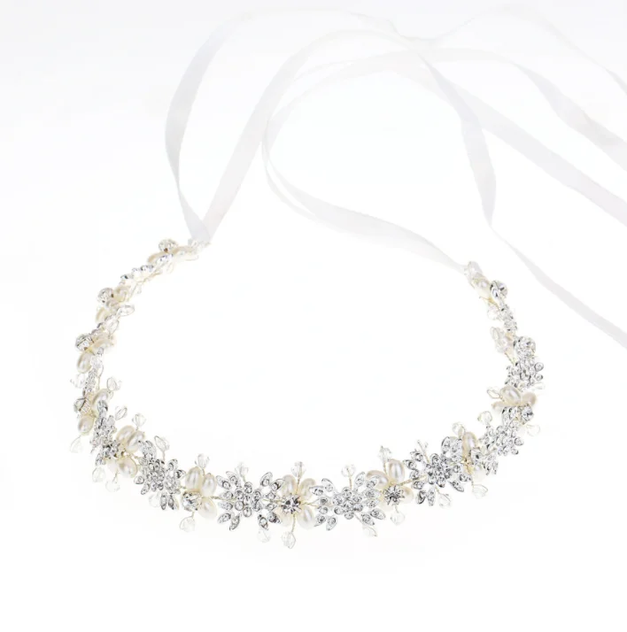 European Style Bridal Head Jewelry Bride Beading Crystal Pearl Flower Headpiece Tocado De Novia