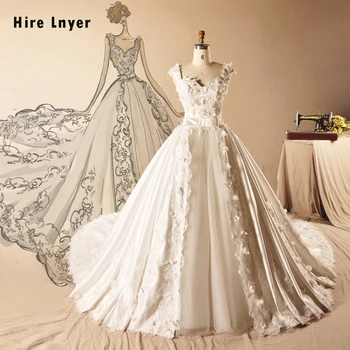Aster Robe De Mariee Bridal Gown Appliques Flowers Gorgeous Chapel Train Satin Wedding Dress buy direct From Vhina