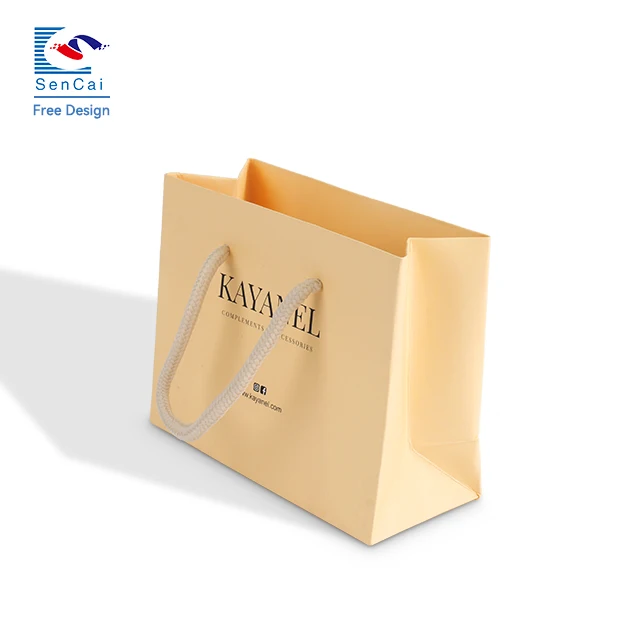 Factory Price Customized Logo Folding Gift Bag Yellow Color Printing Art Paper Bag With Ribbon Handle