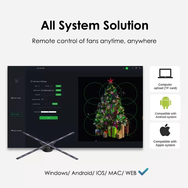 Christmas Tree 3D Hologram Advertising Machine Z8 75 cm Commercial Indoor Holographic Fans for Education