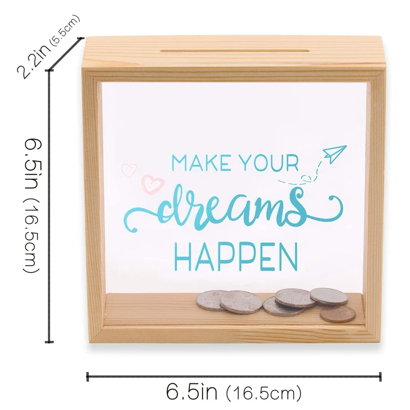 Копилка для хранения монет и денег взрослых декоративная коробка теней копилка с натуральной деревянной рамкой прозрачными стеклянными окошками