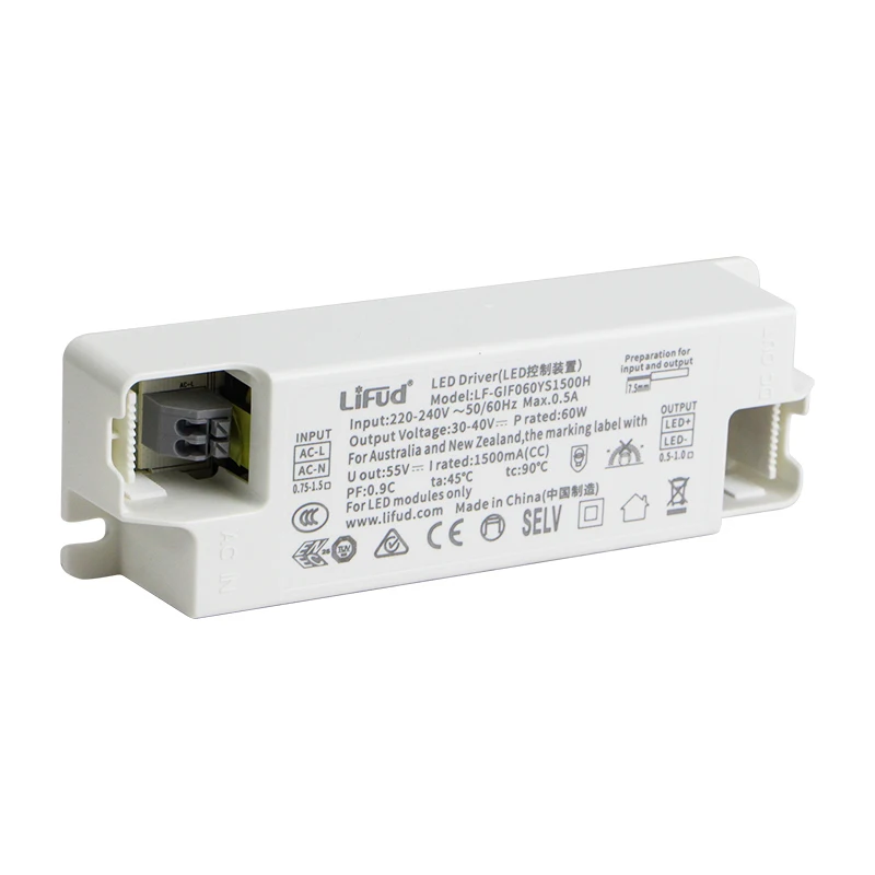Alimentation LED Driver 60W - Entrée 220-240VAC / Sortie 33-40VDC - Sans Scintillement (Flicker Free) - Garantie 5 Ans - 6