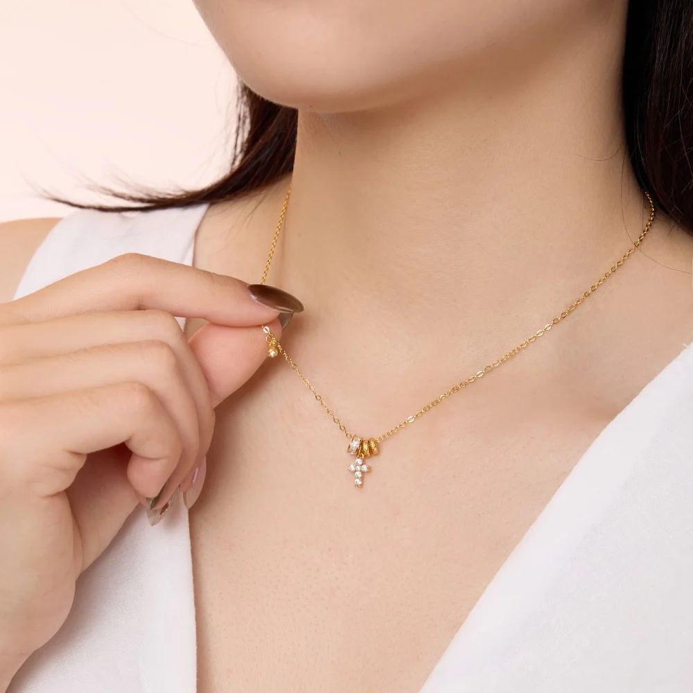 KAKODIY Unique Personalized Fine Jewelry 925 Sterling Silver 18K Gold Plated Chain 5A CZ Zircon Cross Circle Pendant Necklace detail 1