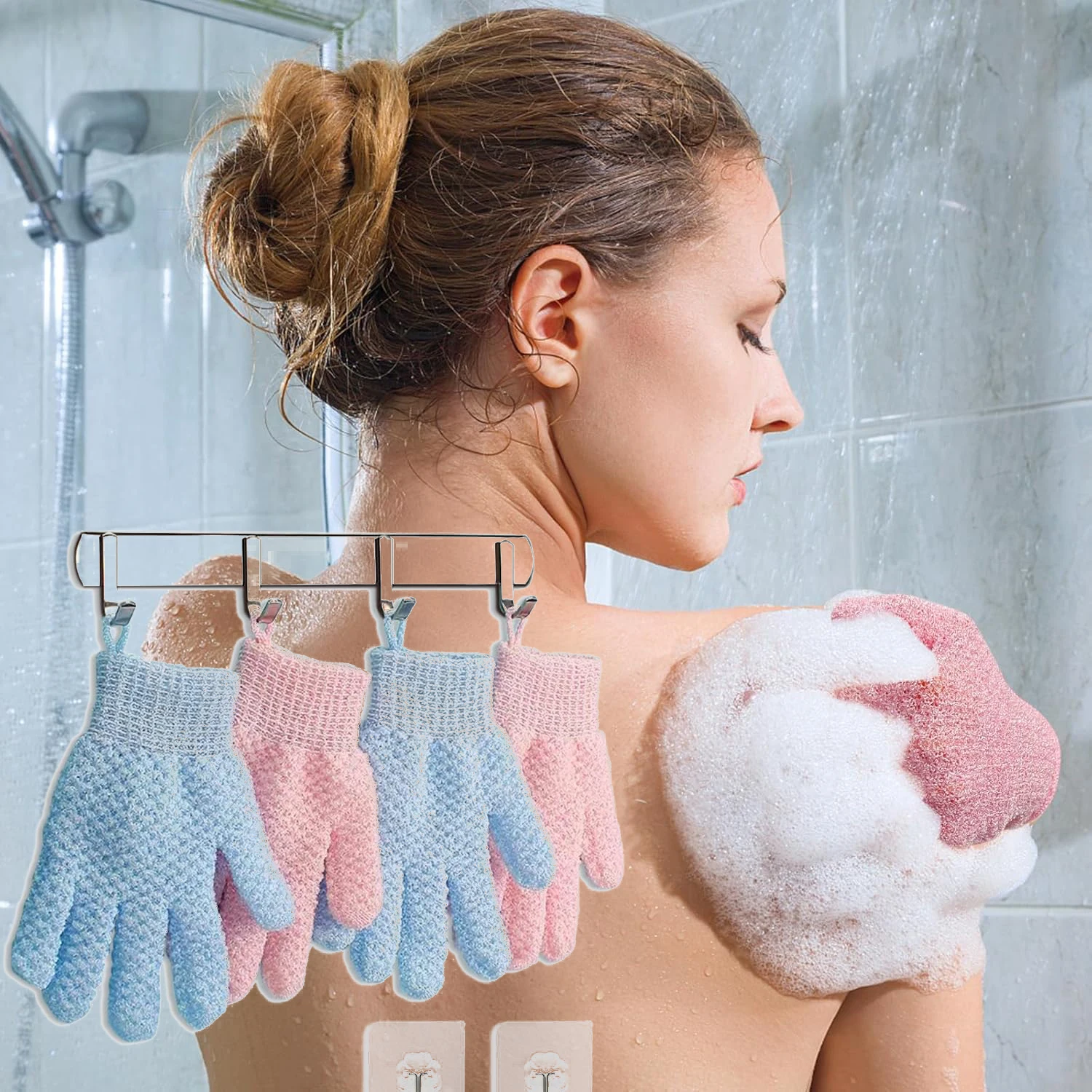 2 Stück Peeling-Badeschwämme – Luffa-Handschuh Mit Baumwoll- & Netz-Seite, Elastisch, Mit Aufhängebändchen